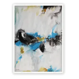 Vertical blue, black & orange abstract wall art print