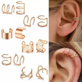 12 & 6 Piece Gold Adjustable Wire No Piercing Everyday Cartilage Helix Ear Cuff