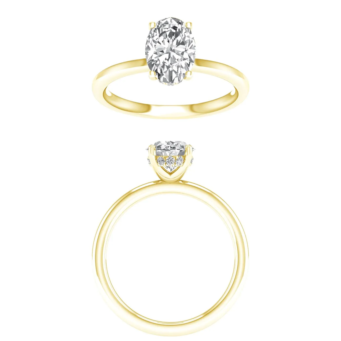14K Gold Lab Grown Oval Diamond Hidden Halo Engagement Ring