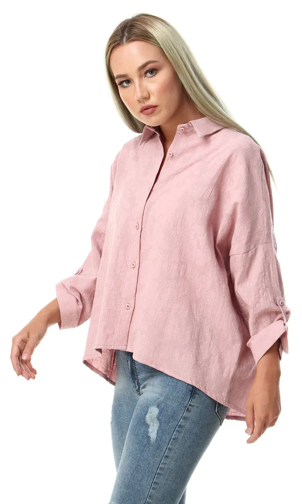 57162 Self Floral Buttoned Full Sleeves Shirt - Dusty Rose