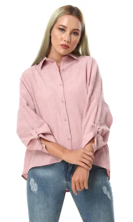 57162 Self Floral Buttoned Full Sleeves Shirt - Dusty Rose