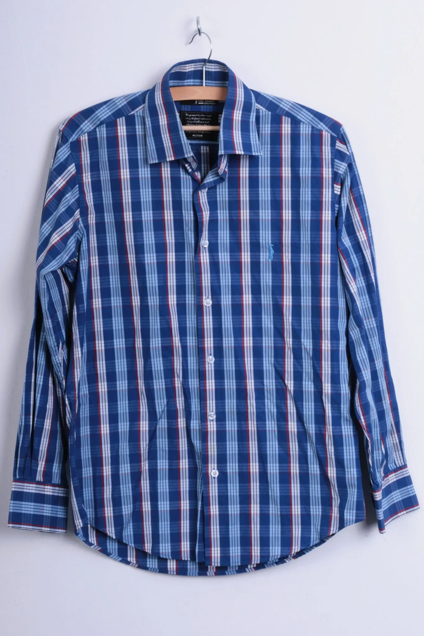 6th Sense Global Designs Mens M Casual Shirt Check Royal Blue Cotton