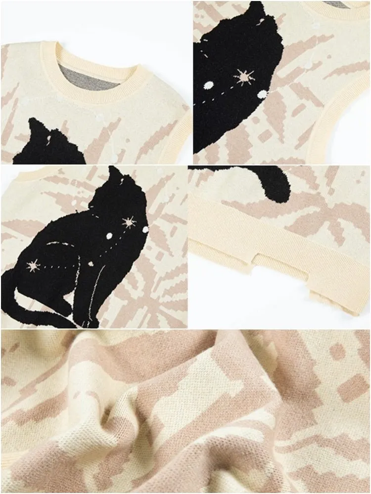 Black Cat Asymmetrical Knit Vest【s0000000865】