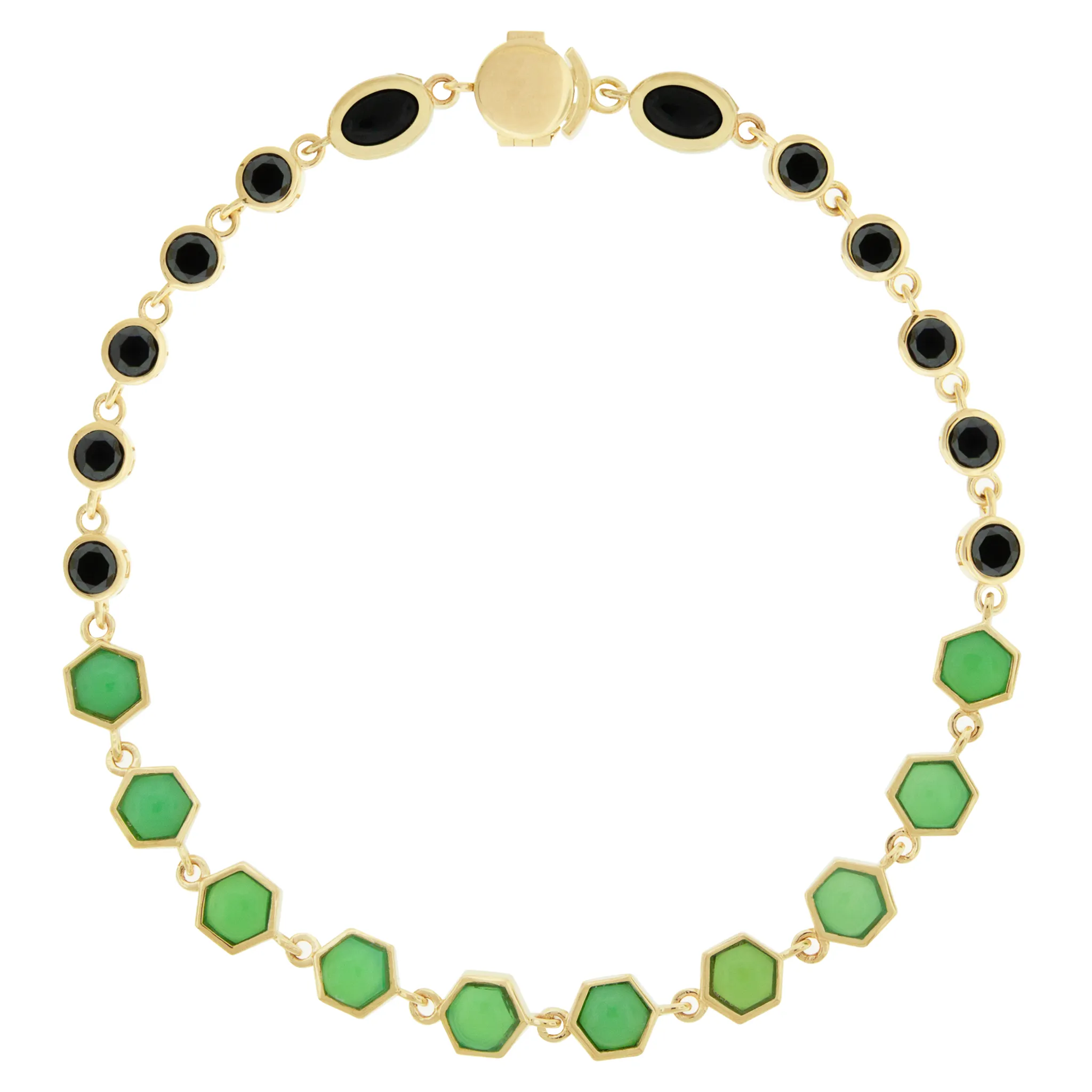Black Diamond and Chrysoprase Gemstone Gold Bracelet