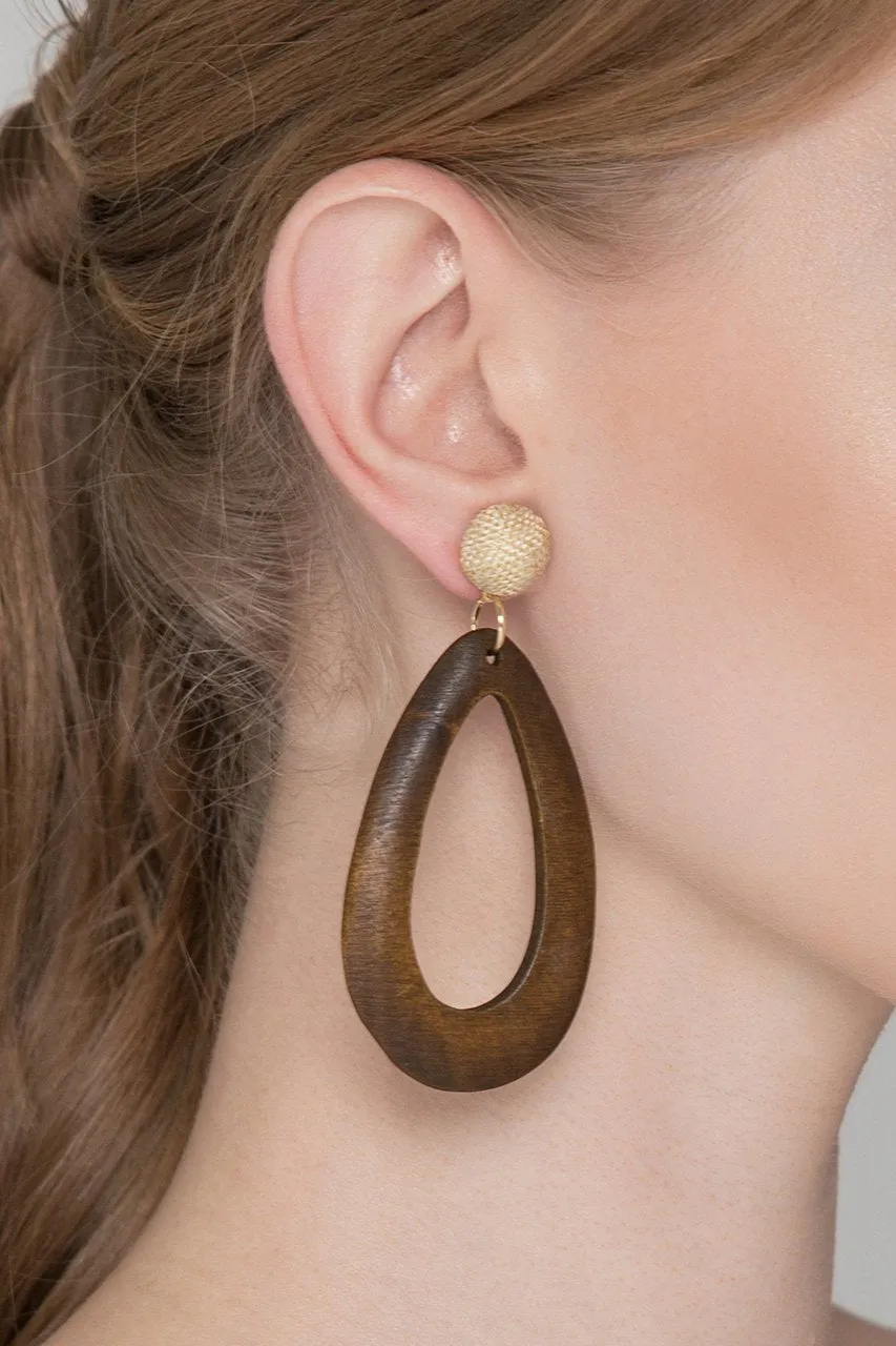 Brown Oval Wood Earrings