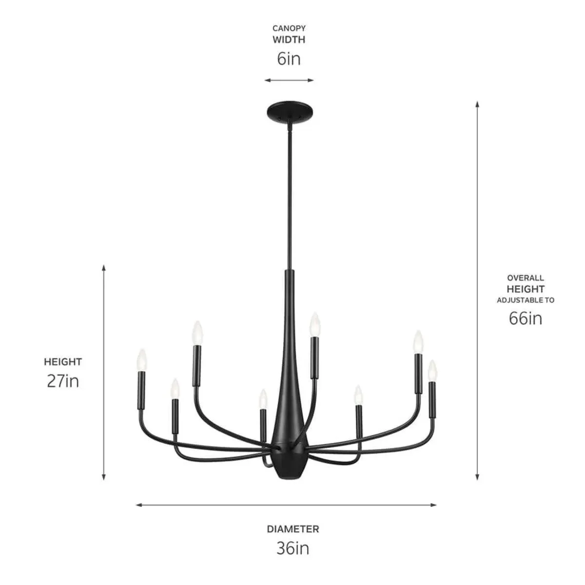 Deela 36" 8-Light Chandelier 1-Tier, Black Finish