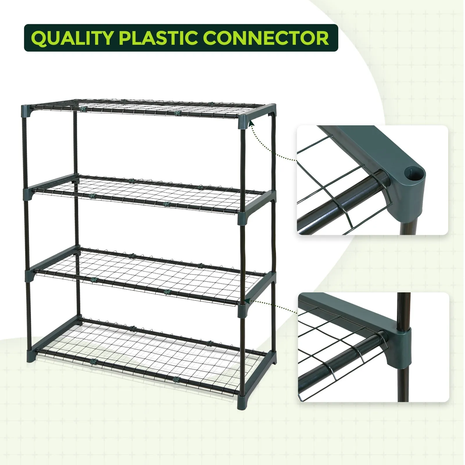 EAGLE PEAK Greenhouse Shelving Staging Double 4 Tier, Outdoor / Indoor Plant Shelves, 35" x 12" x 42", Green