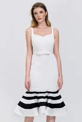 Fatima Almomen - Black and White Stripe Trumpet Midi Dress