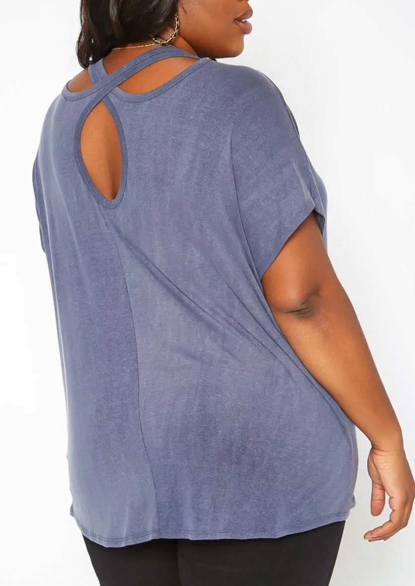 Hi Curvy Plus Size Back Cross Hem Design T Shirt
