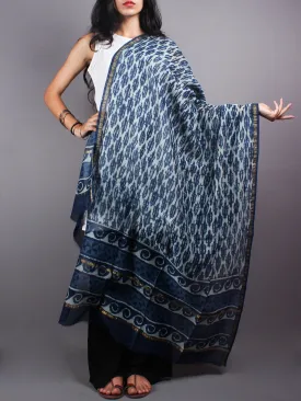 Indigo Chanderi Hand Block Printed Dupatta- D0417043