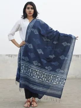 Indigo Ivory Handloom Cotton Hand Block Printed Dupatta - D04170175