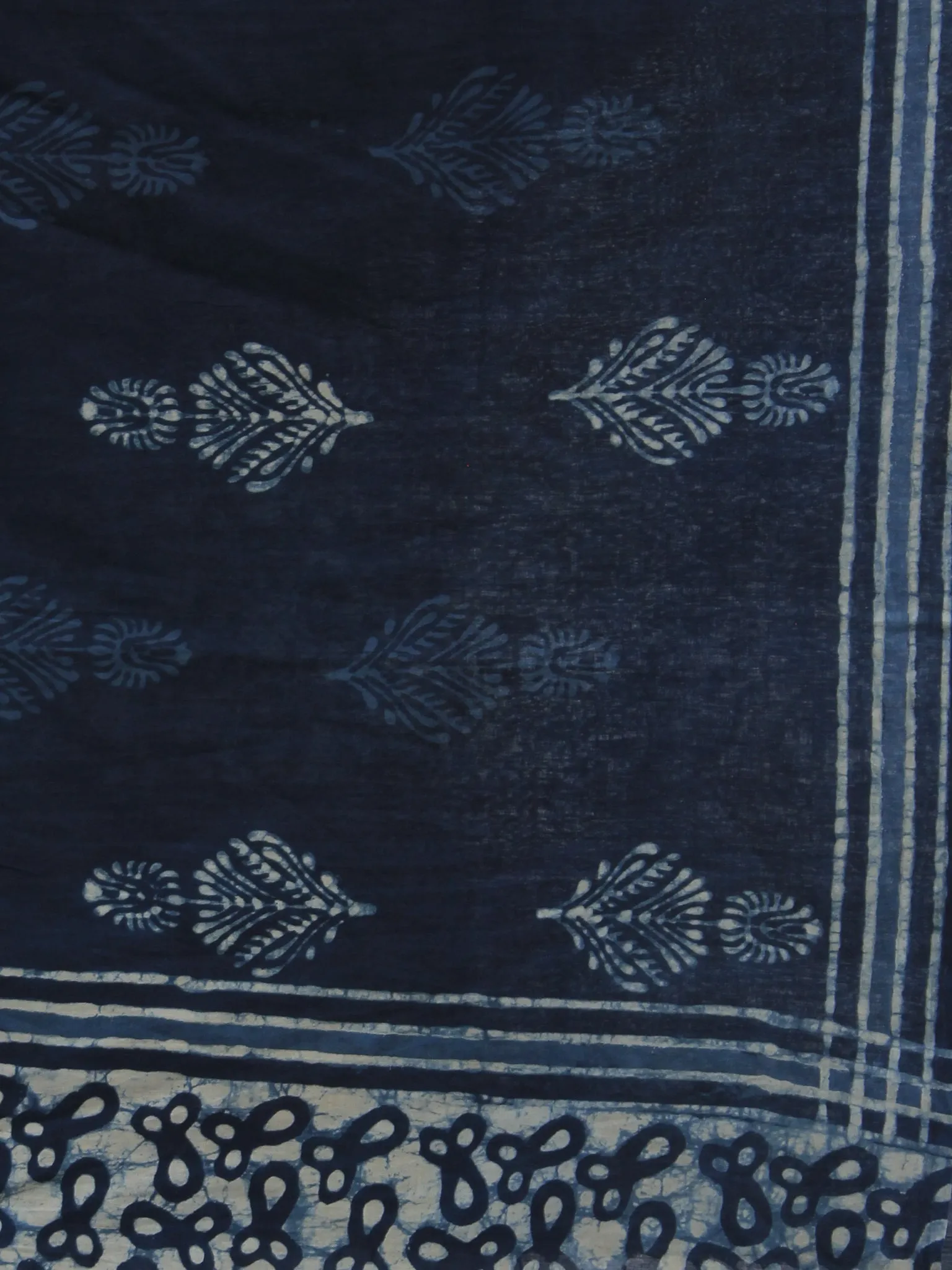 Indigo Ivory Handloom Cotton Hand Block Printed Dupatta - D04170175