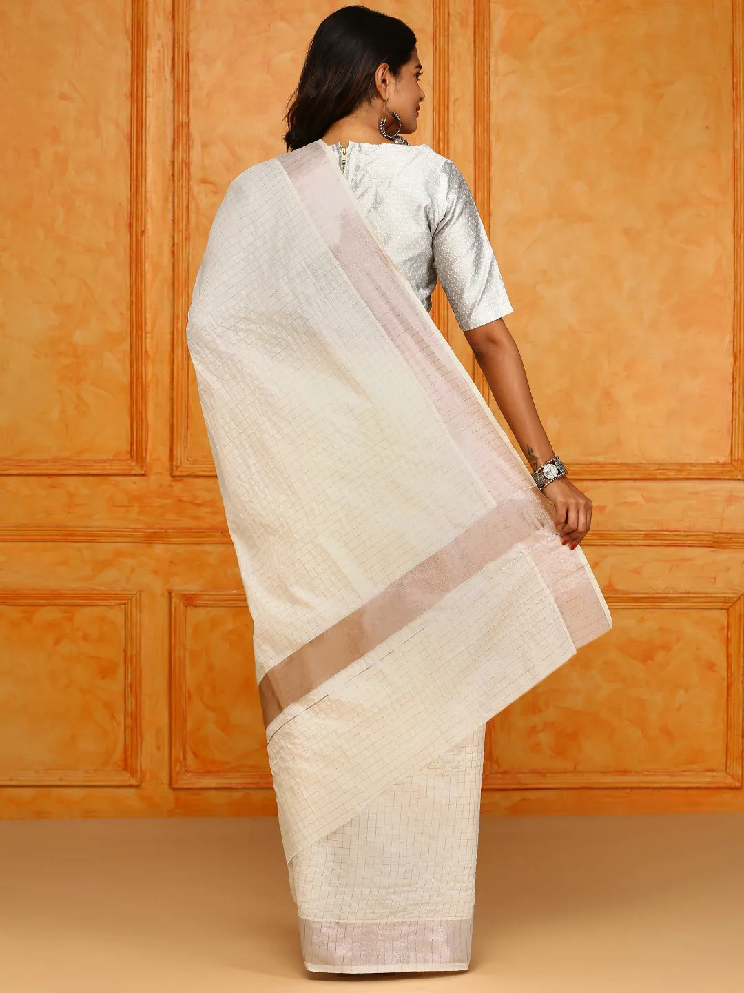 Kerala Cream Copper Jari Weaving Saree KS114