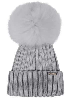 Luxe ribbed pompom beanie in Grey.