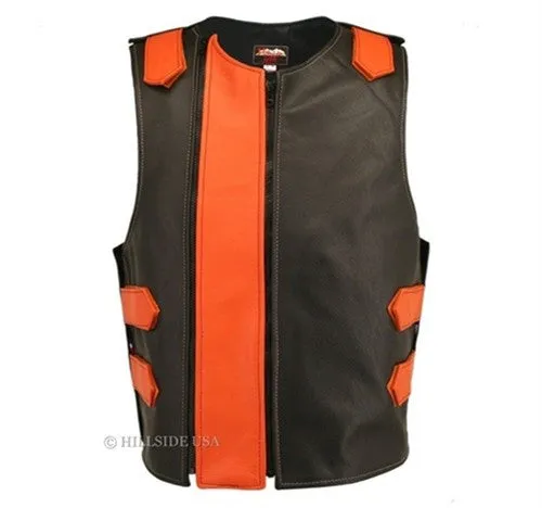 Made in USA Mens Dual Front Zipper Bulletproof Style Leather Motorcycle Vest All Colors