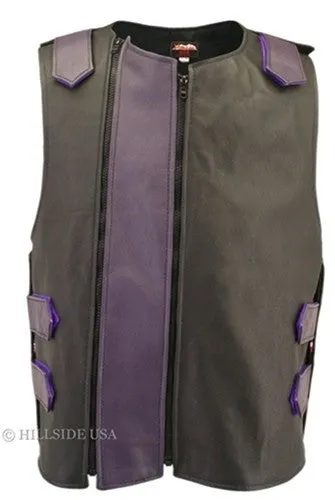 Made in USA Mens Dual Front Zipper Bulletproof Style Leather Motorcycle Vest All Colors