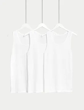 Marks & Spencer Pure Cotton 3 Pair Sleeveless Vests, White