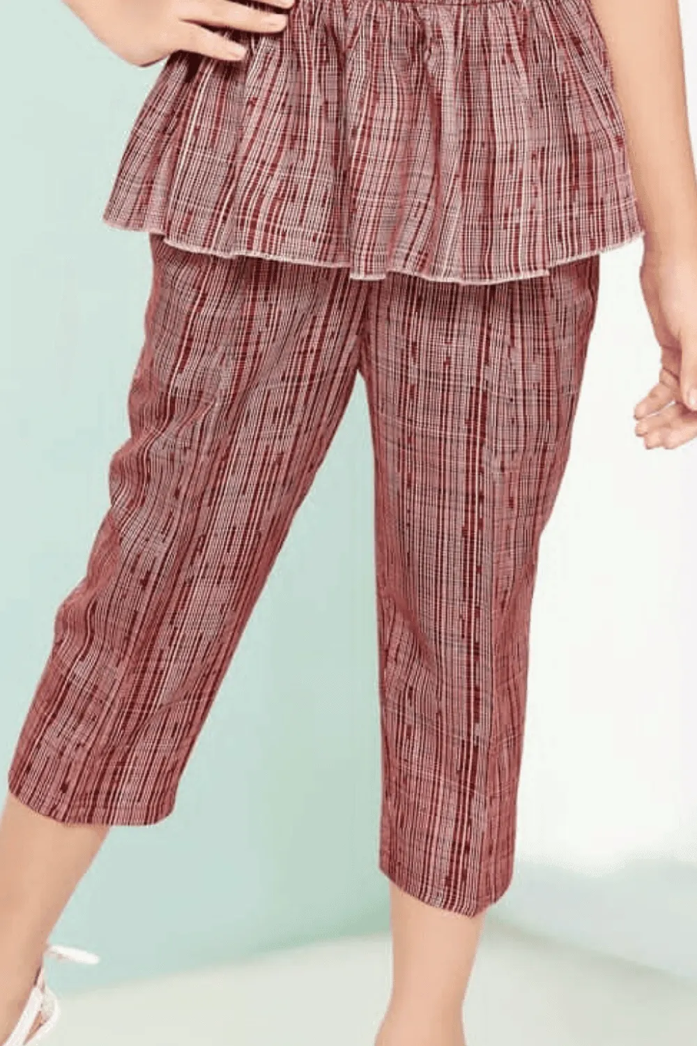 Maroon Printed Top with Three Fourth Pant for Girls