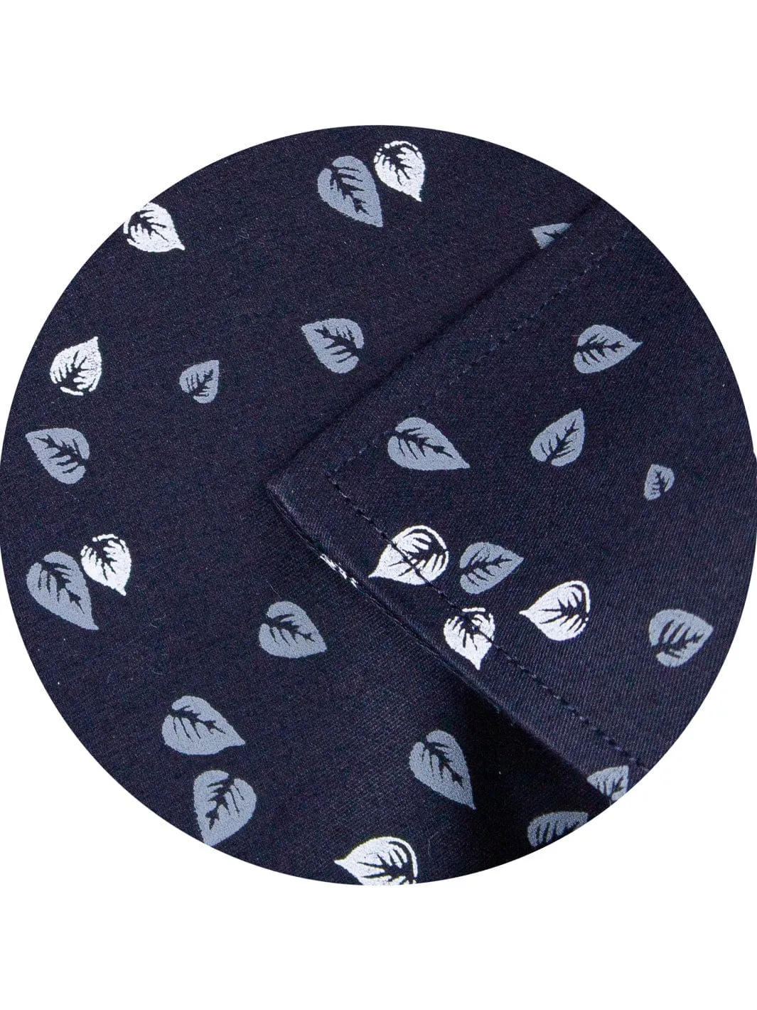 Men's Premium Poly Cotton Satin Finish Printed Shirt - Navy Blue Printed Leaves (1180)