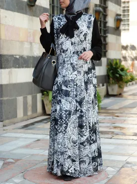 Neck Tie Printed Abaya