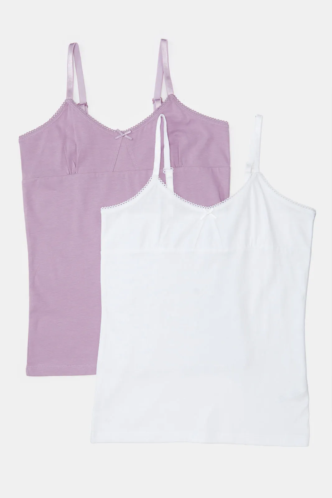 Senior Girls White And Purple Solid Vest Set (Pack of 2)