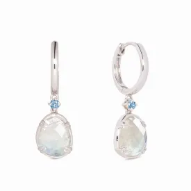 Silver Rainbow Moonstone Earrings - Victoria (Blue Gem)