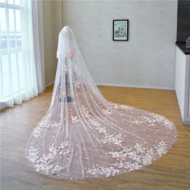 White Wedding Veil Long Lace Edge